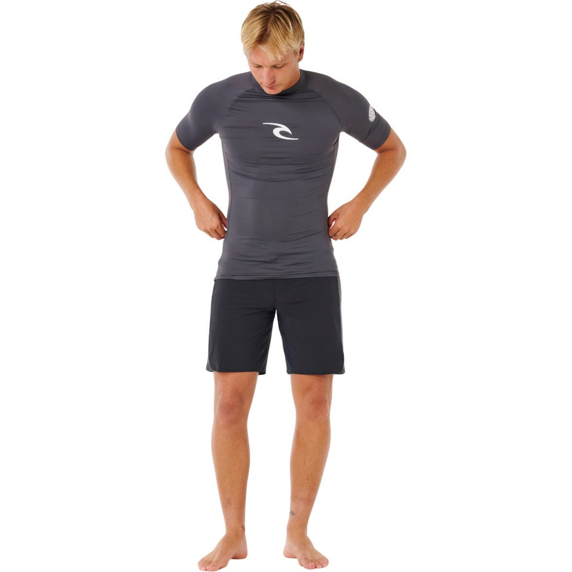 2026 Rip Curl Mens Waves UPF Performance Short Sleeve Rash Vest 16MMRV - Charcoal Grey